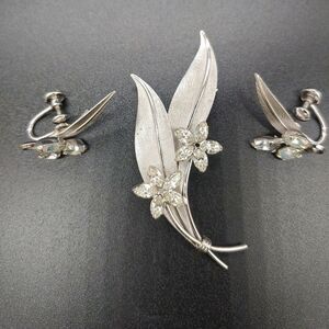 Vintage sterling silver brooch and earring set 1960s
